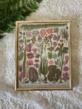 Vintage Brass Framed Algae Sea Decor 8x10